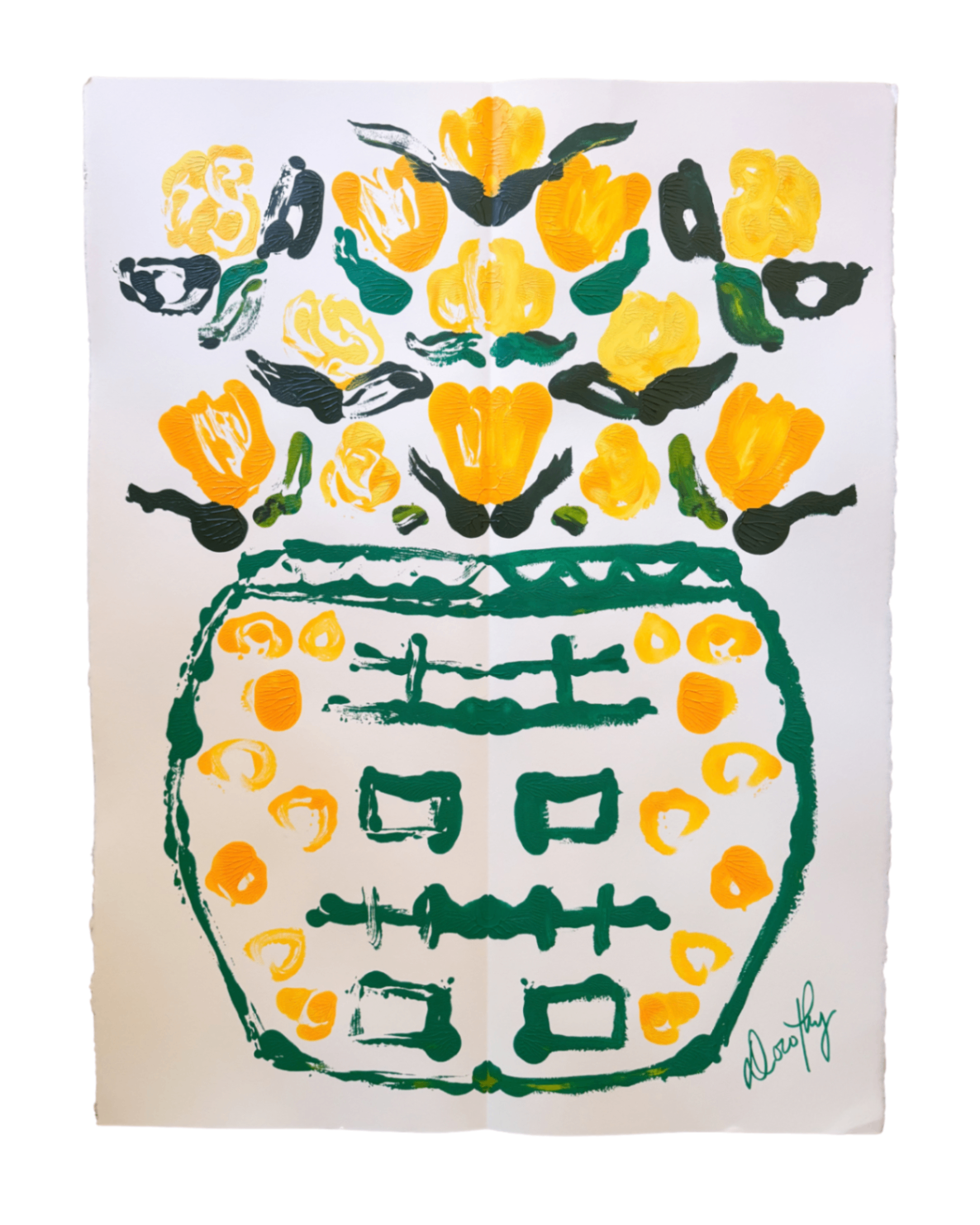 “Sunny Disposition” Rorschach Double Happiness Ginger Jar Acrylic Painting 22x30”