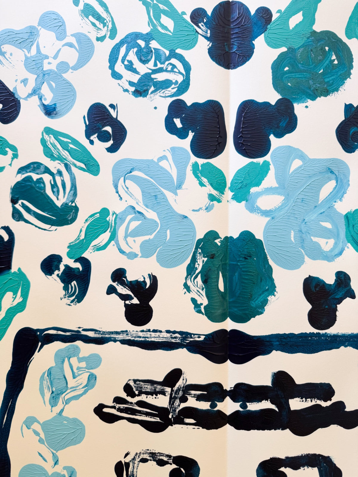 “So Blue” Rorschach Double Happiness Ginger Jar Acrylic Painting 22x30” 