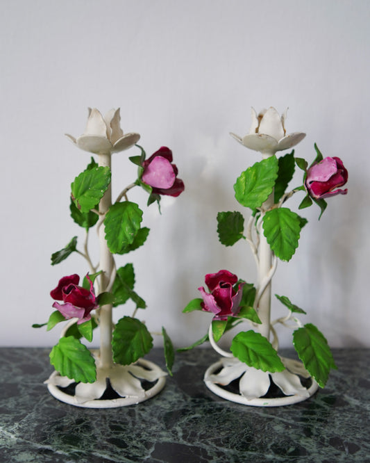 Vintage Italian Tole Candlestick - single