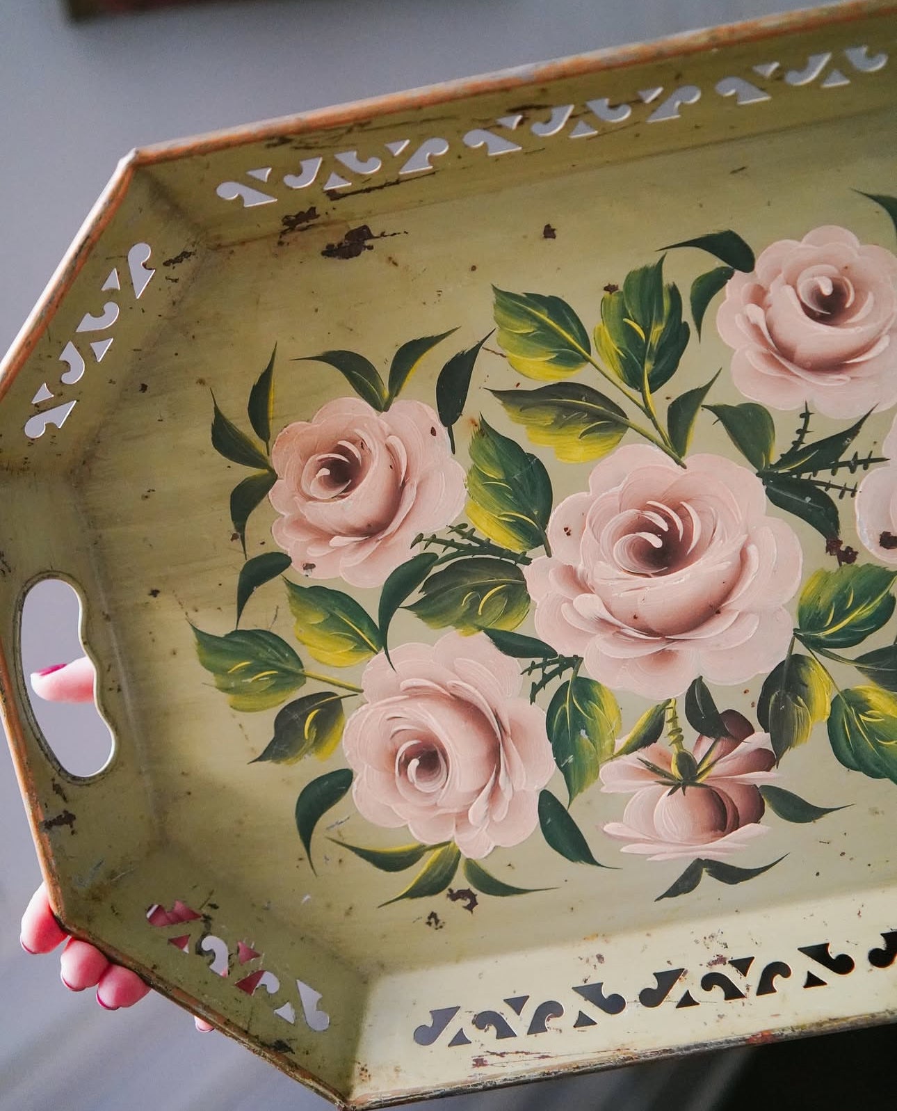 Metal green floral tray