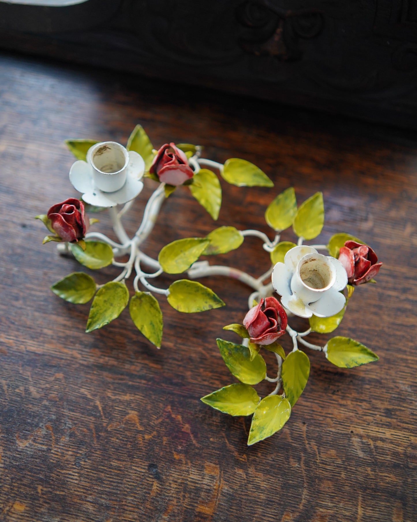 Vintage Italian Tole Floral Candlestick - double