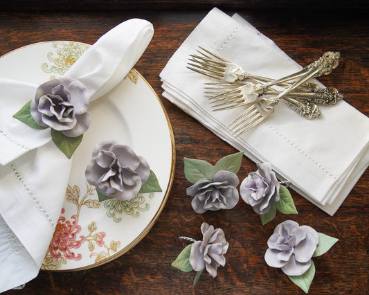 Set of 6 Vintage Lilac Tole Floral Napkin Rings