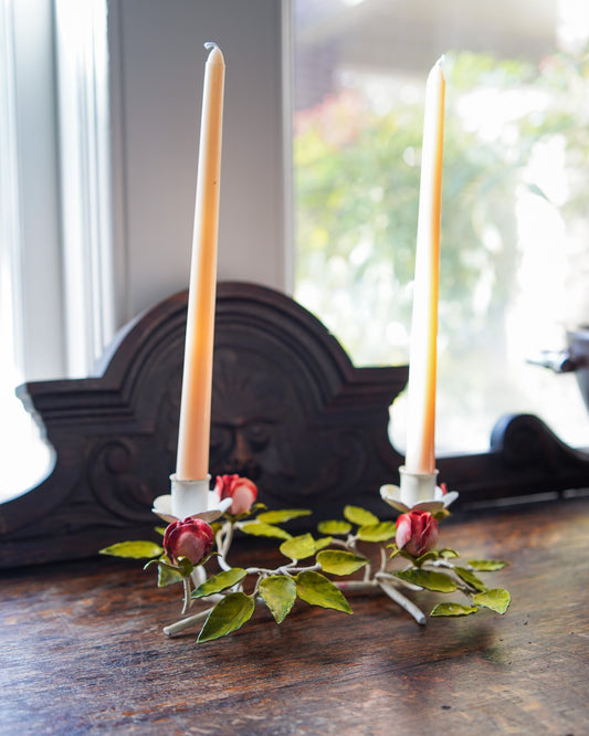 Vintage Italian Tole Floral Candlestick - double