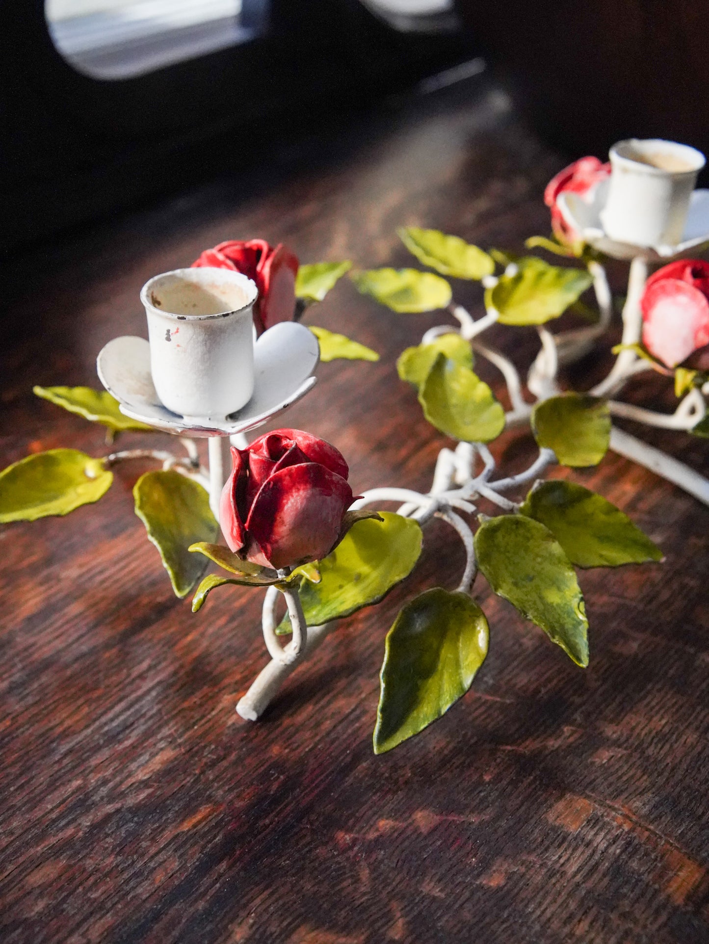 Vintage Italian Tole Floral Candlestick - double