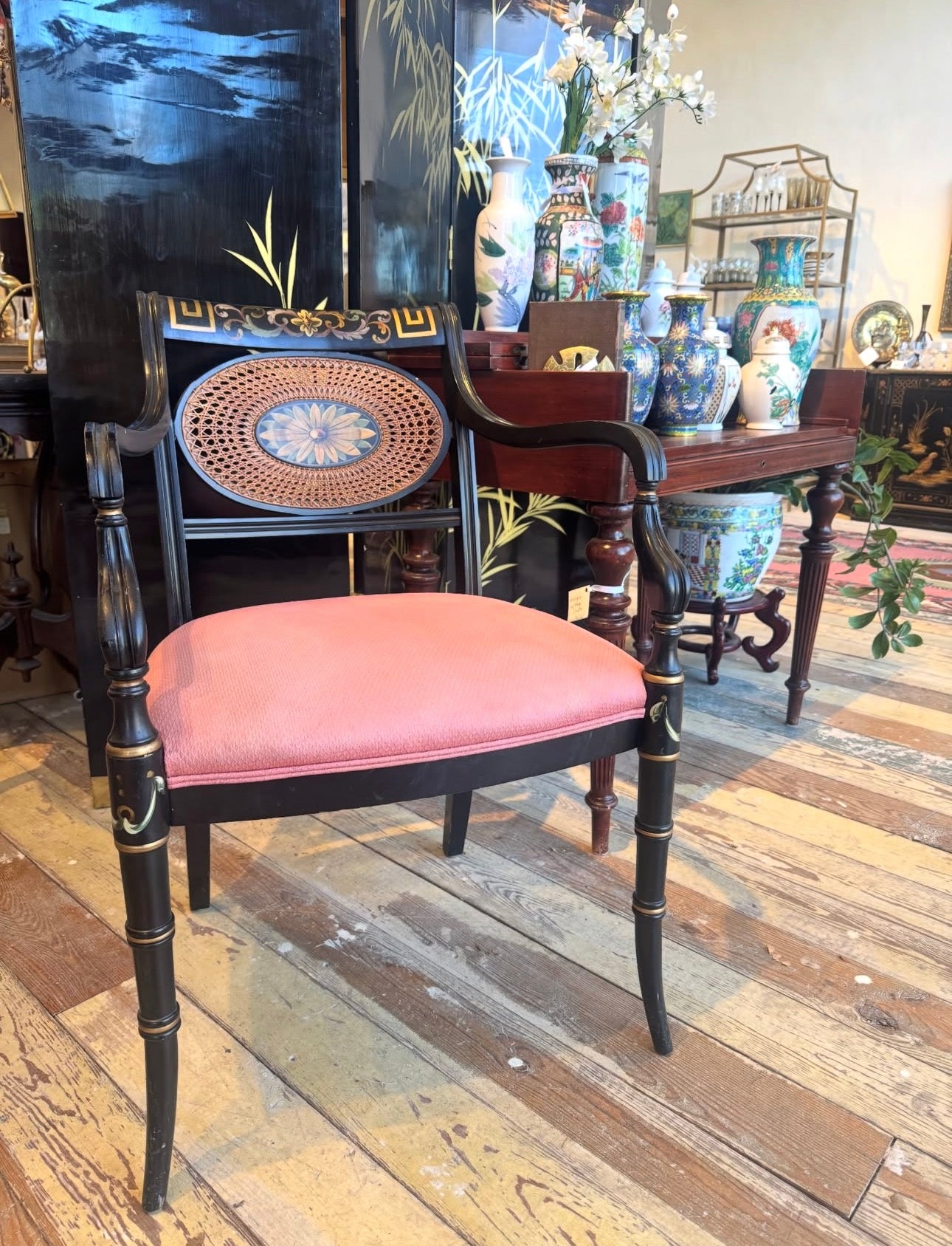 Black & Gold Regency arm chair