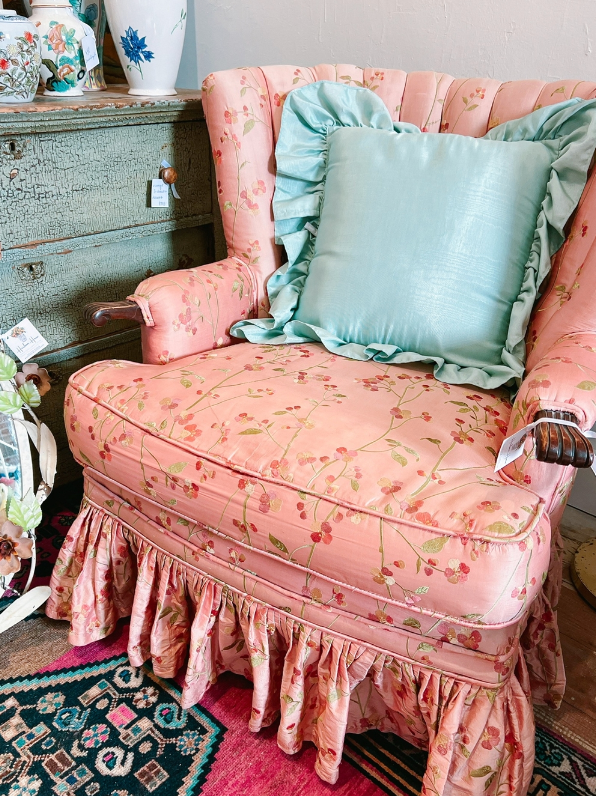 Pink Silk Skirted Chair